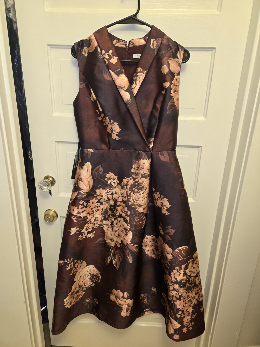 Kay Unger Whitney T Dress Fit-and-Flare Dress Deep Red with Blush Floral Print - Picture 4 of 10